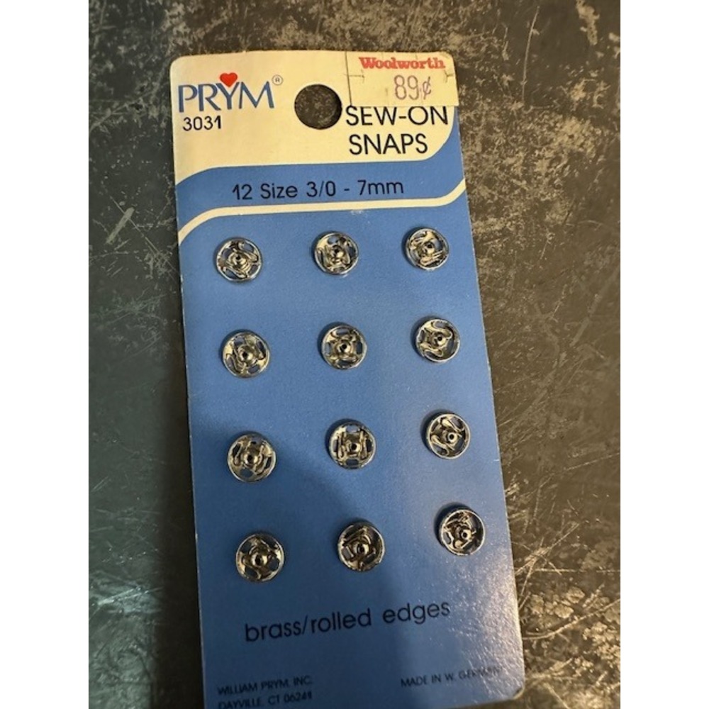 Vintage Prym 3031 Sew-On Snaps 12 Count Size 3/0 7mm Silver Brass West Germany